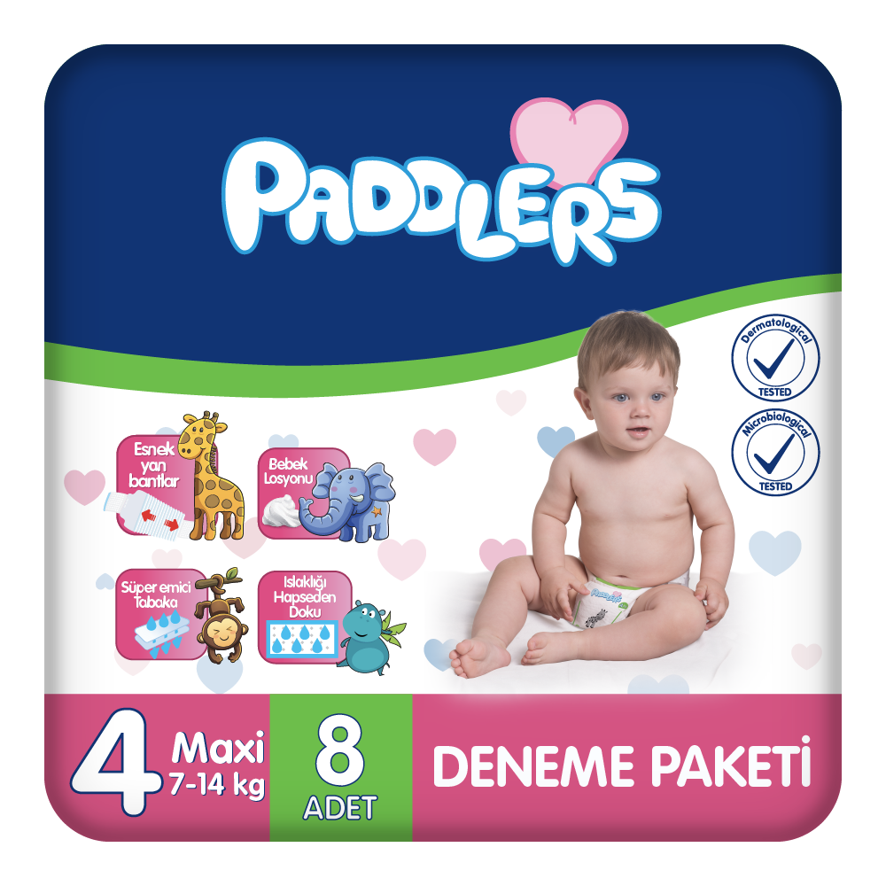 Paddlers Bebek Bezi 4 Numara Maxi 8 Adet (7-14 Kg) Deneme Paketi