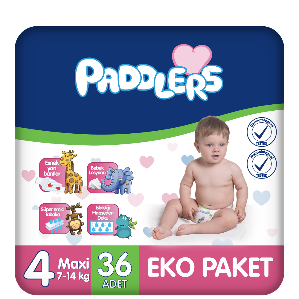 Paddlers Bebek Bezi 4 Numara Maxi 36 Adet (7-14 Kg) Eko Paket