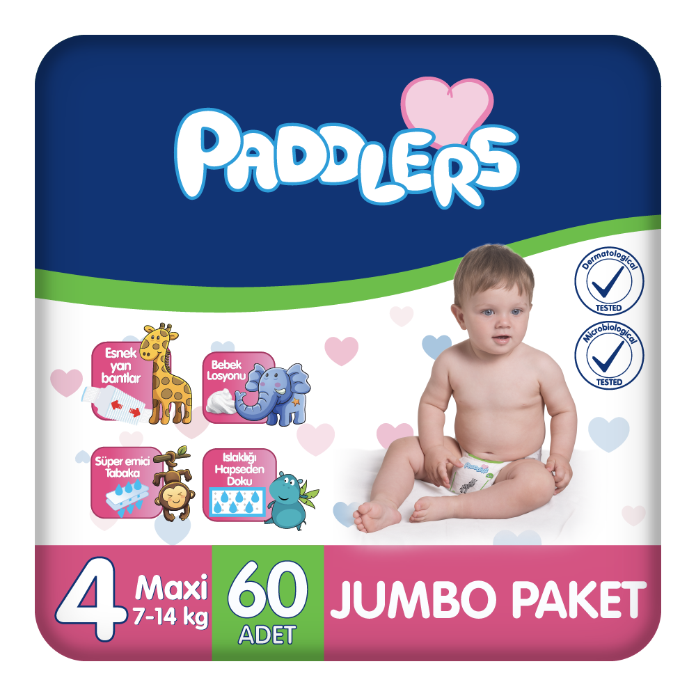 Paddlers Bebek Bezi 4 Numara Maxi 60 Adet (7-14 Kg) Jumbo Paket