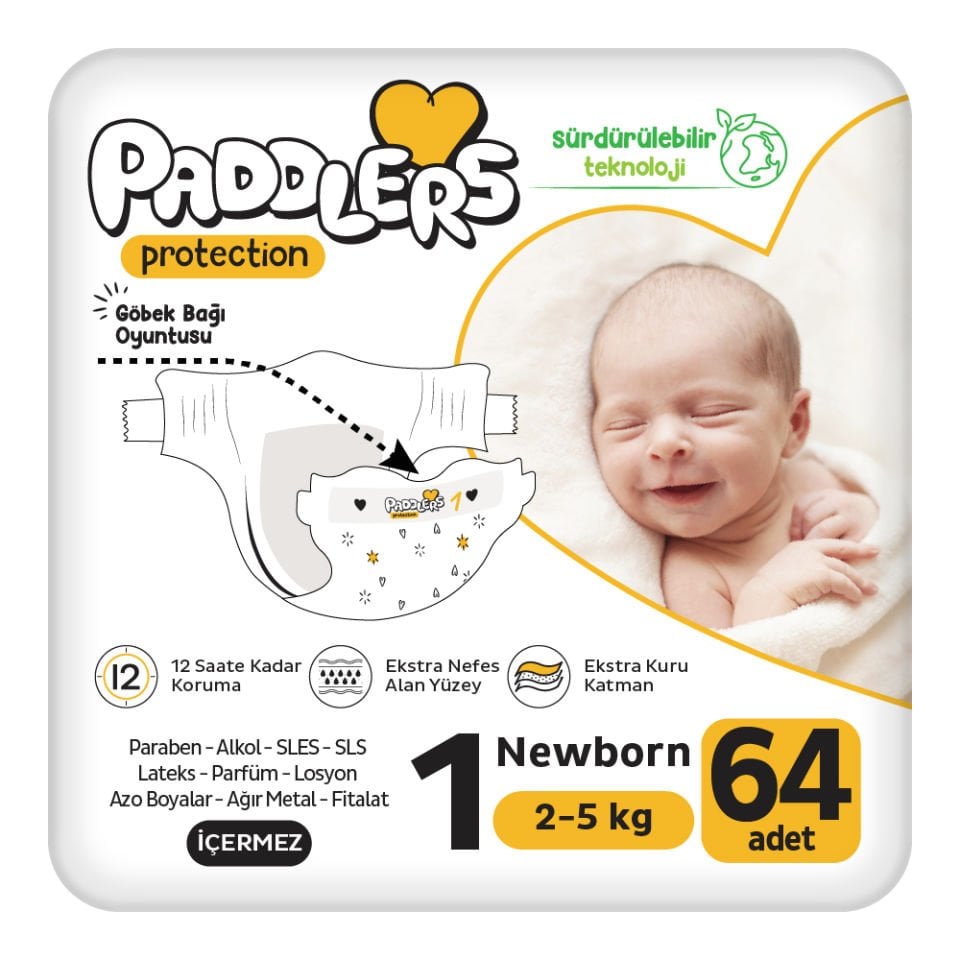 Paddlers Protection Bebek Bezi 1 Numara Yenidoğan 64 Adet (2-5 Kg) Jumbo Paket