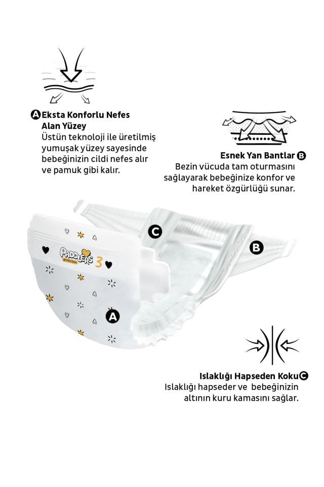 Paddlers Protection Bebek Bezi 3 Numara Midi 50 Adet (4-9 Kg) Jumbo Paket