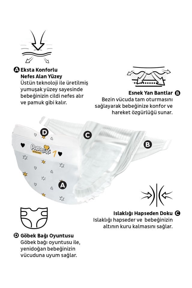 Paddlers Protection Bebek Bezi 1 Numara Yenidoğan 128 Adet (2-5 Kg) 2'li Jumbo Set