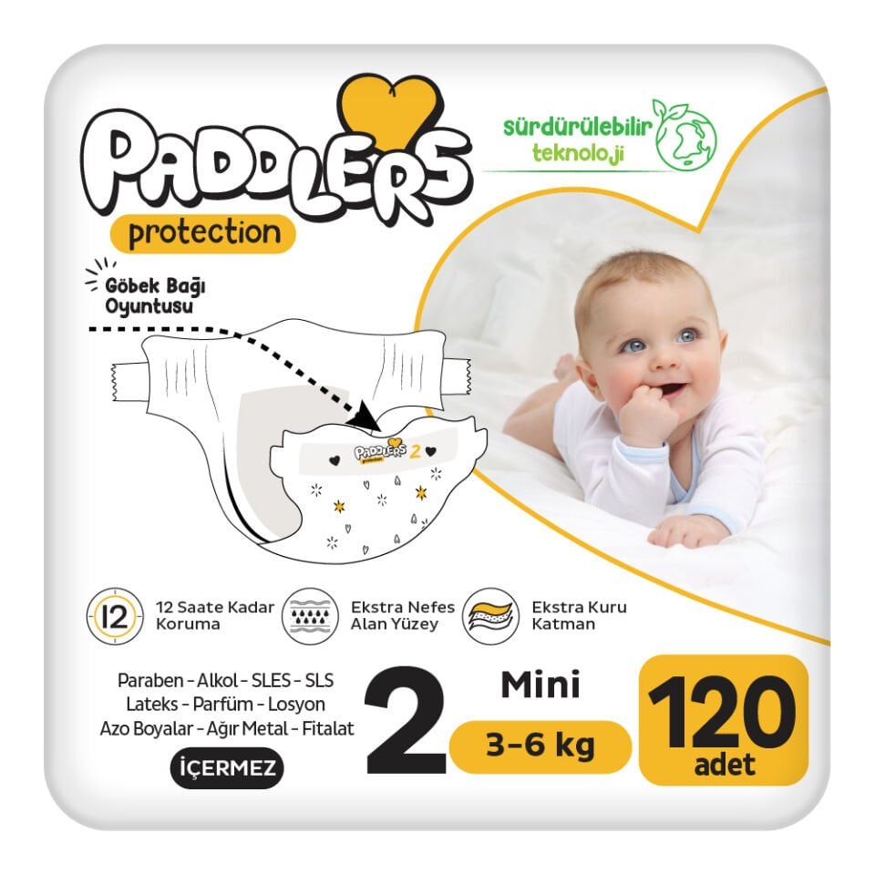 Paddlers Protection Bebek Bezi 2 Numara Mini 120 Adet (3-6 Kg) 2'li Jumbo Set