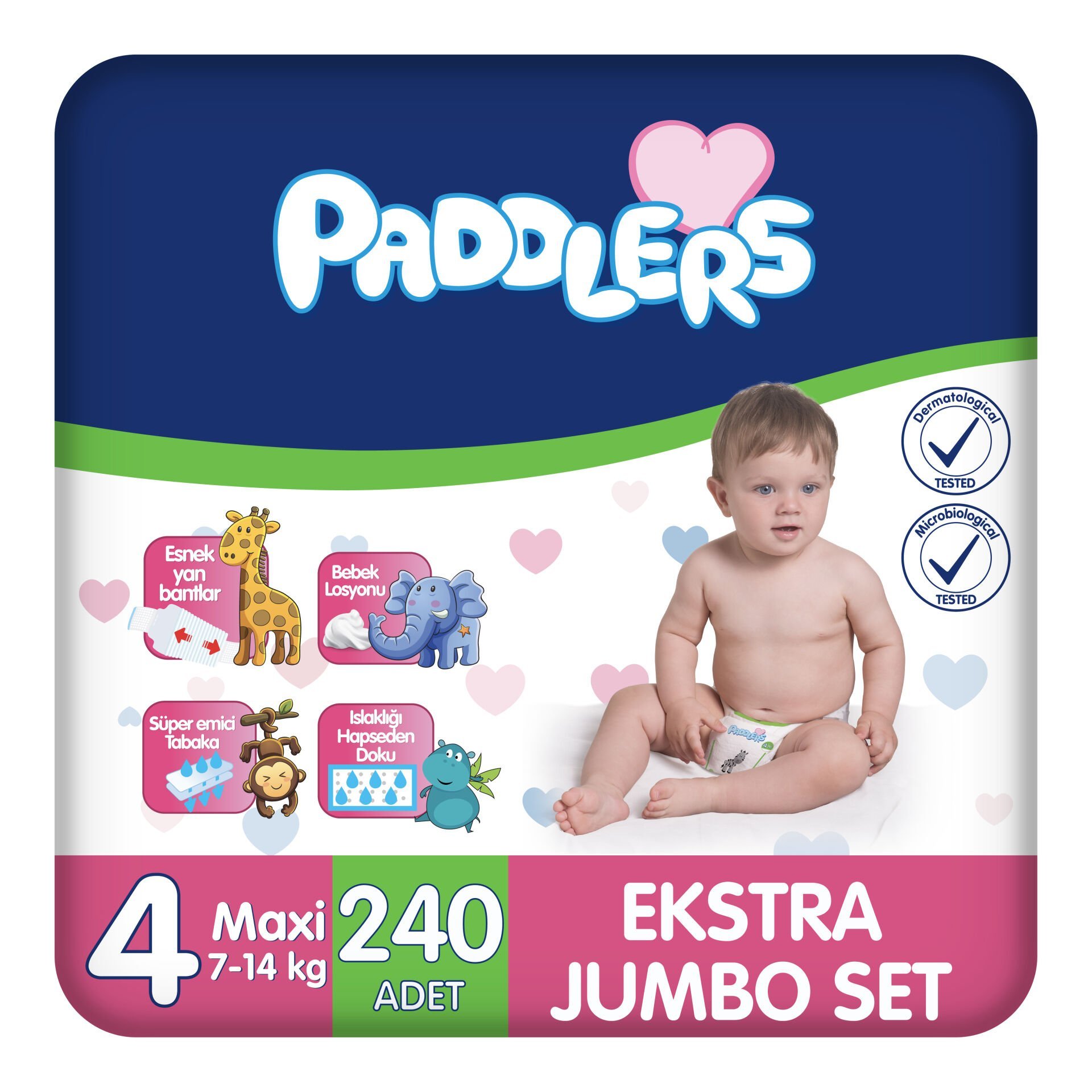 Paddlers Bebek Bezi 4 Numara Maxi 240 Adet (7-14 Kg) Ekstra Jumbo Set