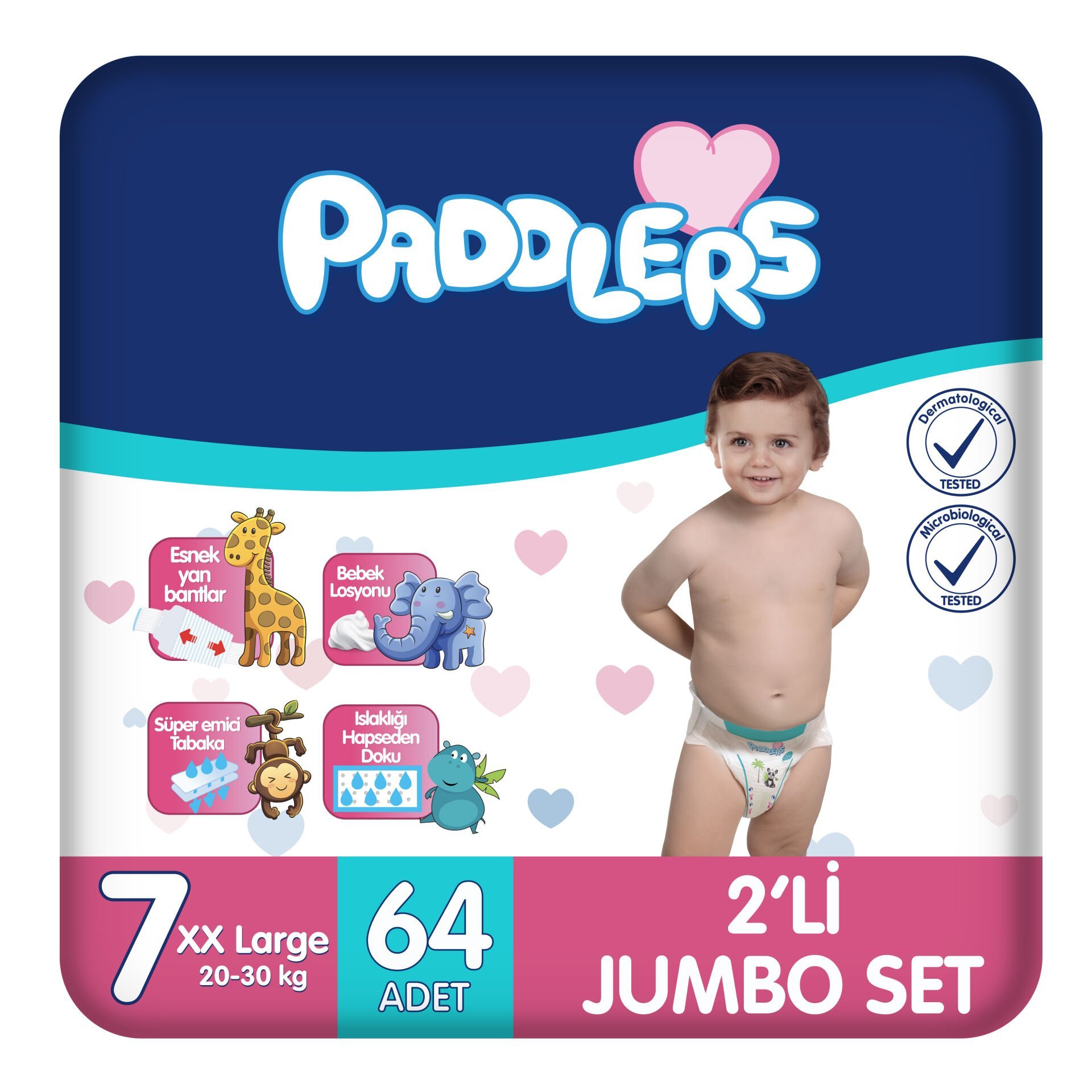 Paddlers Bebek Bezi 7 Numara XX-Large 64 Adet (20-30 Kg) 2'li Jumbo Set