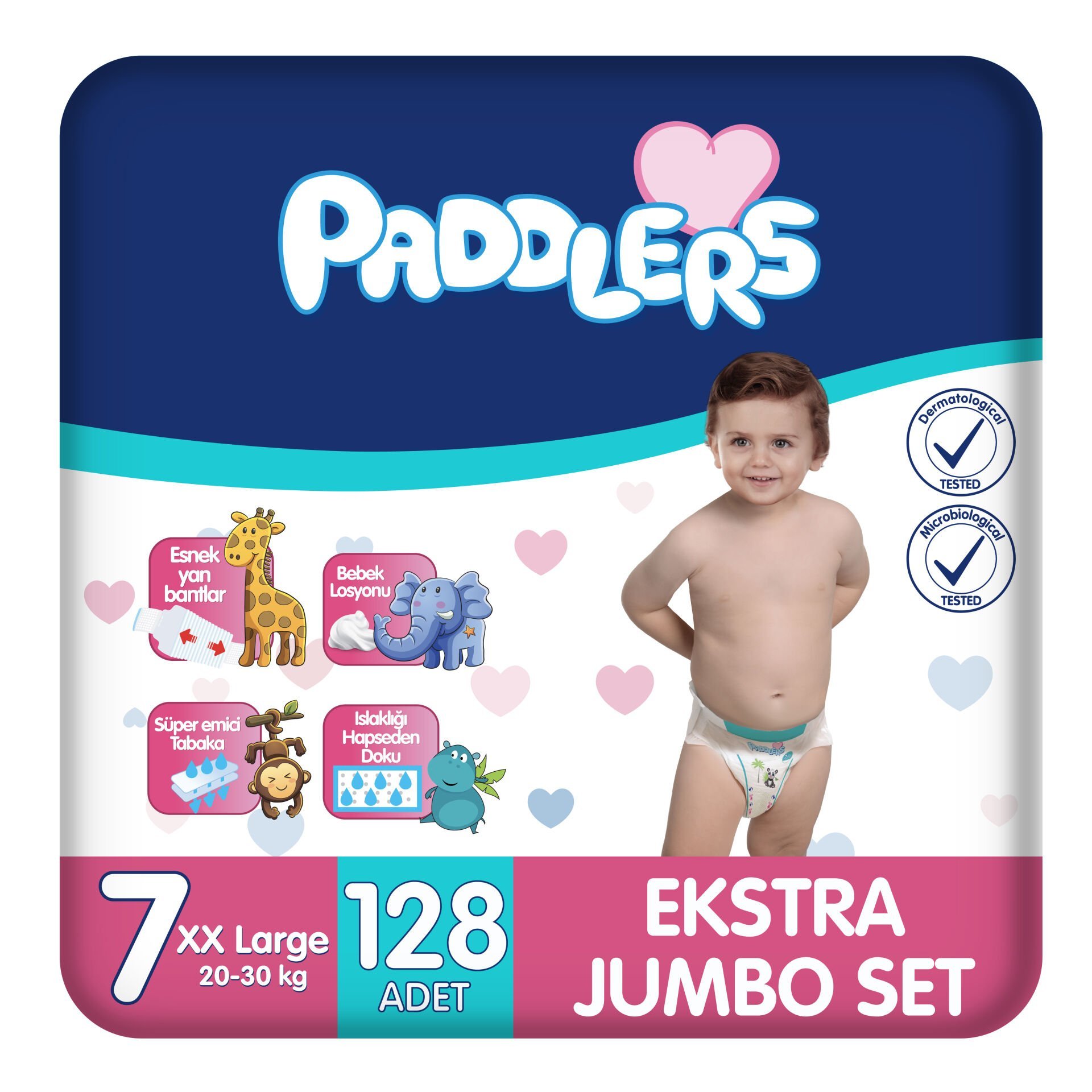 Paddlers Bebek Bezi 7 Numara XX-Large 128 Adet (20-30 Kg) Ekstra Jumbo Set