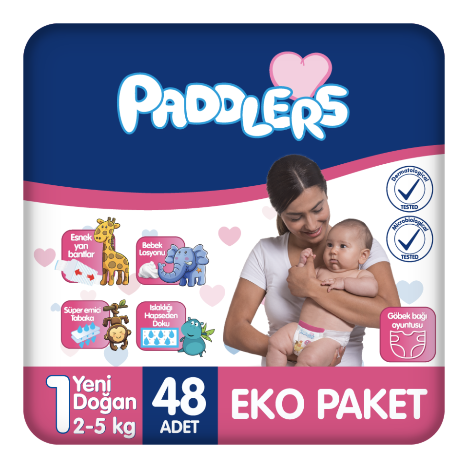 Paddlers Bebek Bezi 1 Numara Yenidoğan 48 Adet (2-5 Kg) Eko Paket