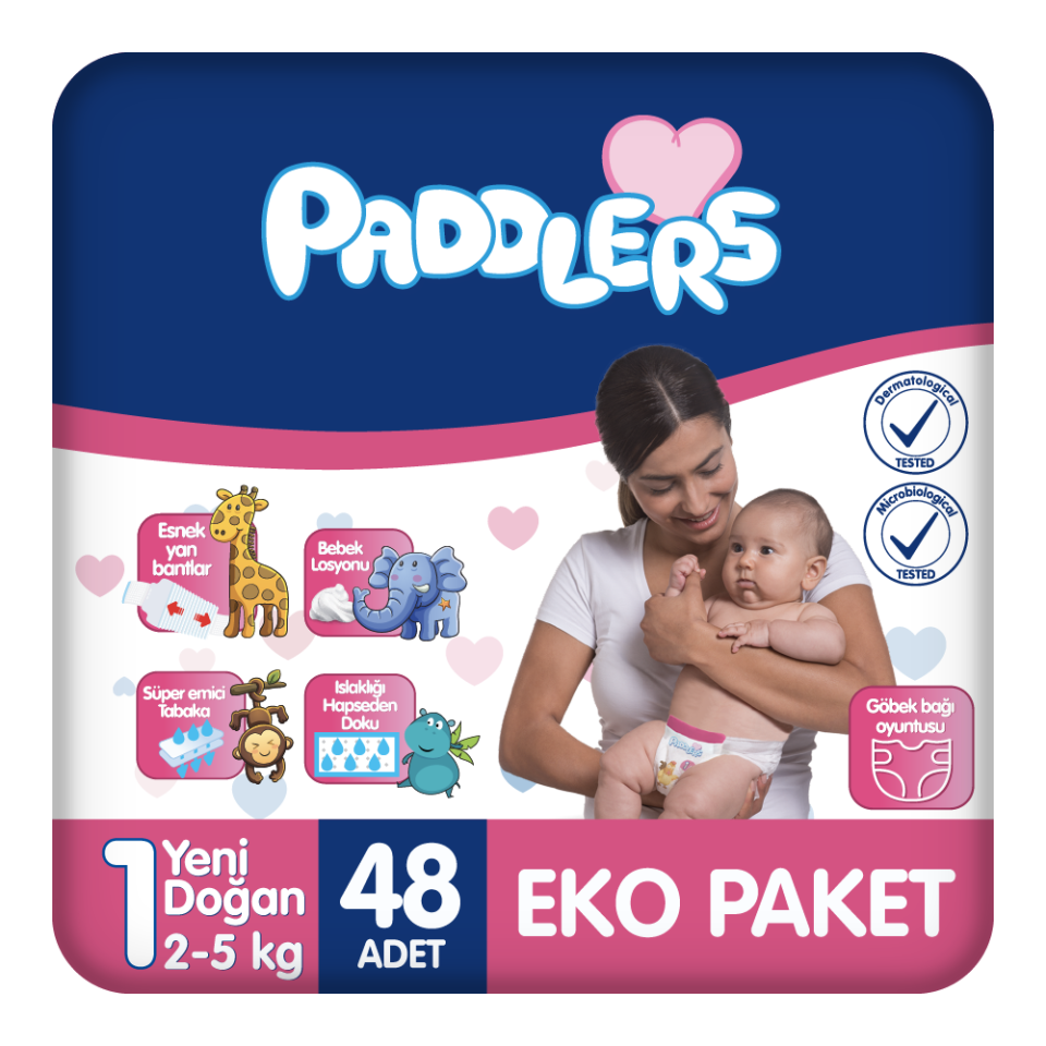 Paddlers Bebek Bezi 1 Numara Yenidoğan 48 Adet (2-5 Kg) Eko Paket