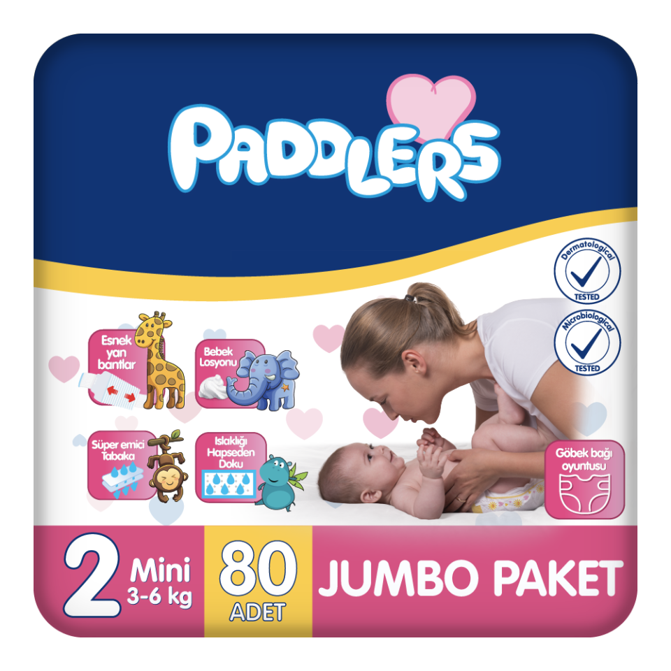 Paddlers Bebek Bezi 2 Numara Mini 80 Adet (3-6 Kg) Jumbo Paket