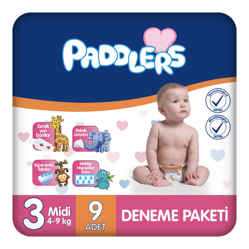 Paddlers Bebek Bezi 3 Numara Midi 9 Adet (4-9 Kg) Deneme Paketi