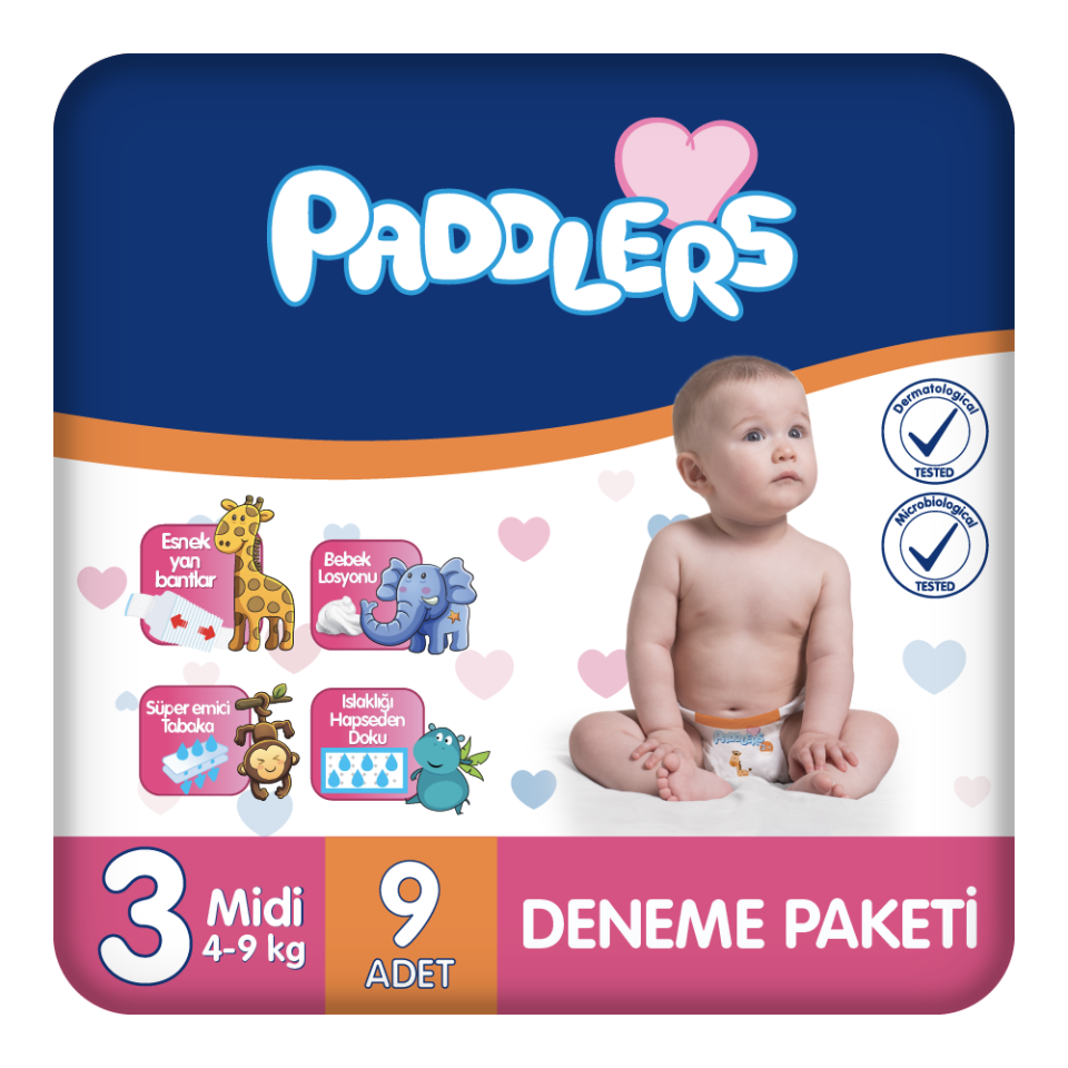 Paddlers Bebek Bezi 3 Numara Midi 9 Adet (4-9 Kg) Deneme Paketi