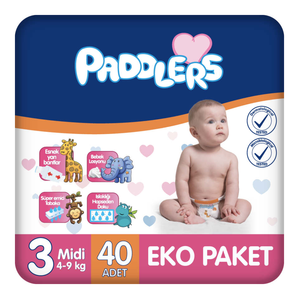 Paddlers Bebek Bezi 3 Numara Midi 40 Adet (4-9 Kg) Eko Paket