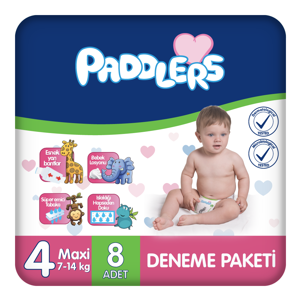 Paddlers Bebek Bezi 4 Numara Maxi 8 Adet (7-14 Kg) Deneme Paketi