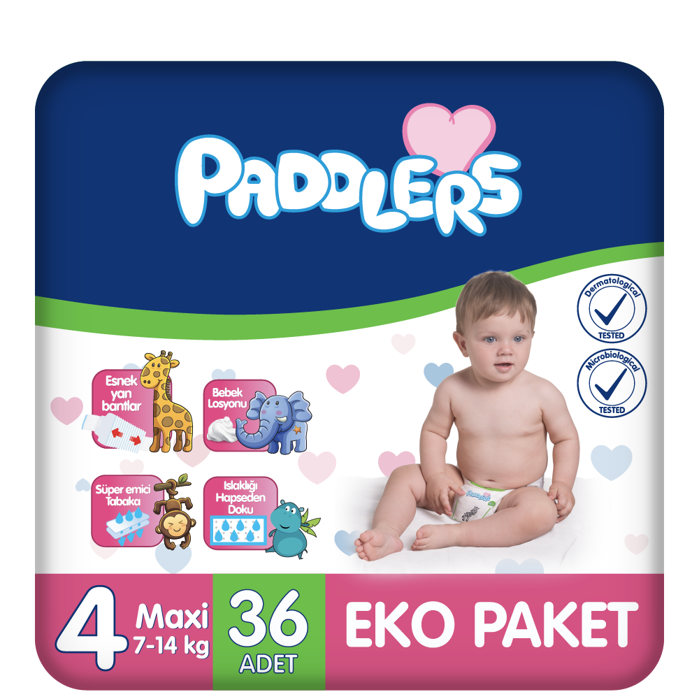 Paddlers Bebek Bezi 4 Numara Maxi 36 Adet (7-14 Kg) Eko Paket