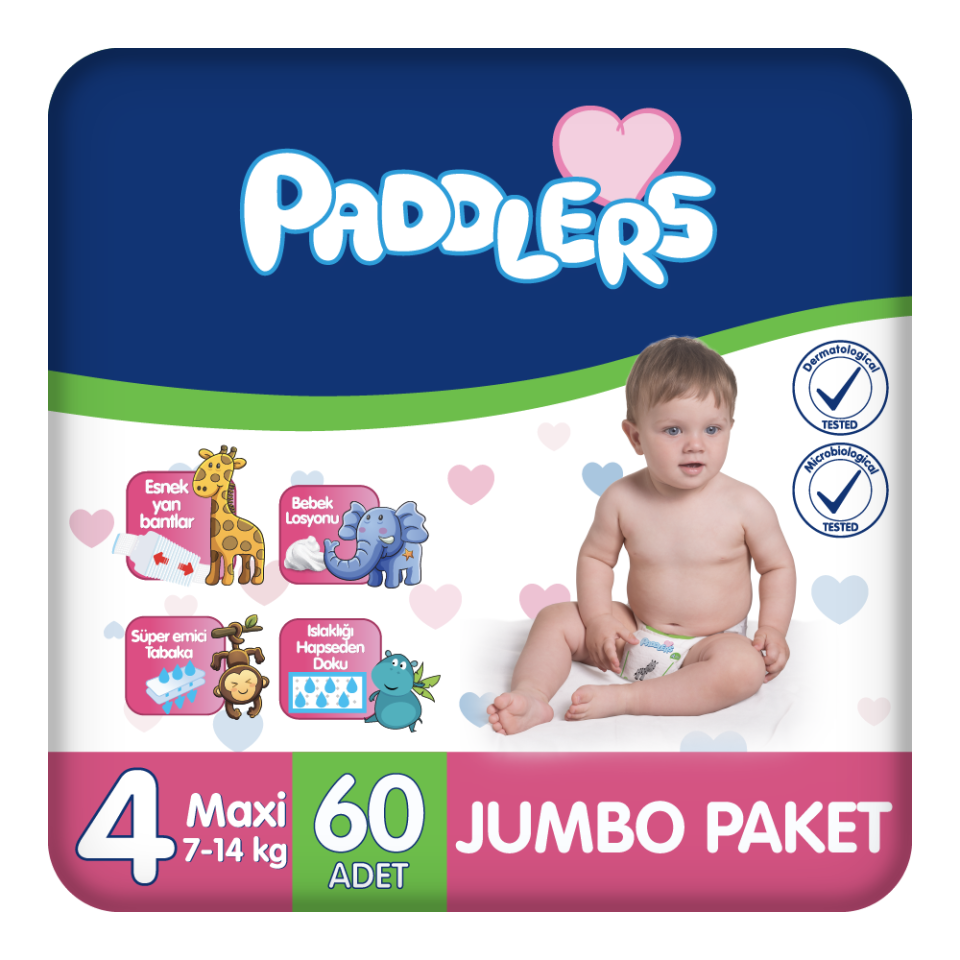 Paddlers Bebek Bezi 4 Numara Maxi 60 Adet (7-14 Kg) Jumbo Paket