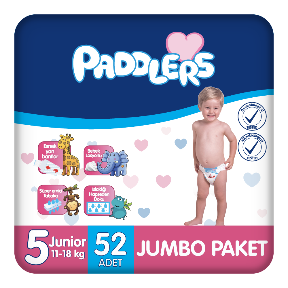 Paddlers Bebek Bezi 5 Numara Junior 52 Adet (11-18 Kg) Jumbo Paket