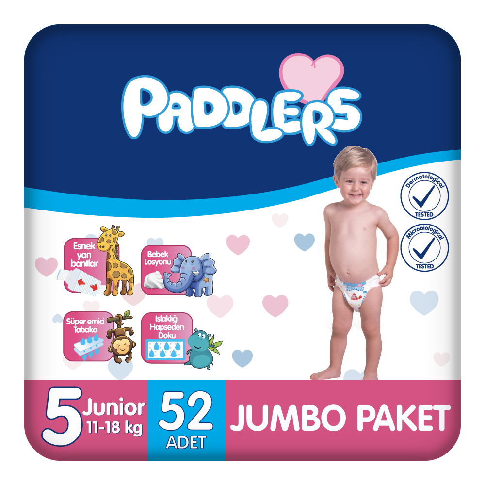 Paddlers Bebek Bezi 5 Numara Junior 52 Adet (11-18 Kg) Jumbo Paket