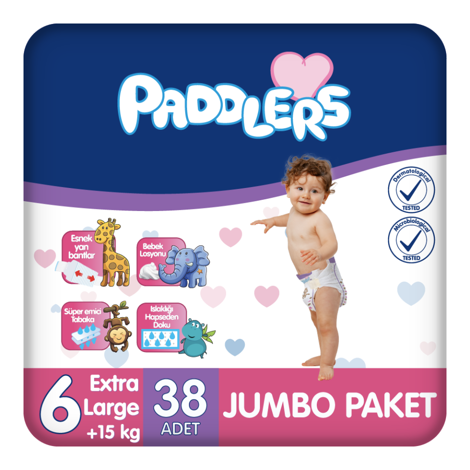 Paddlers Bebek Bezi 6 Numara X-Large 38 Adet (15+Kg) Jumbo Paket