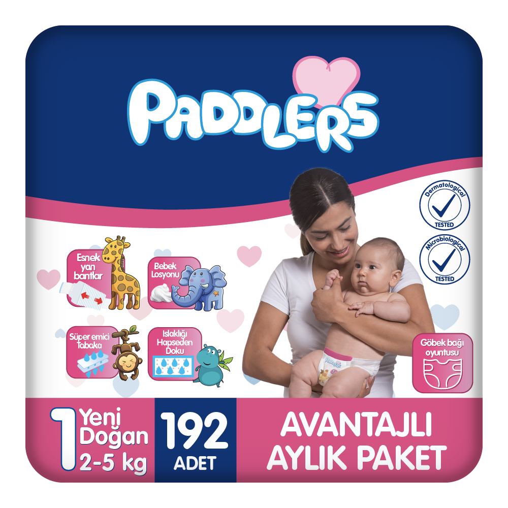 Paddlers Bebek Bezi 1 Numara Yenidoğan 192 Adet (2-5 Kg) Aylık Paket