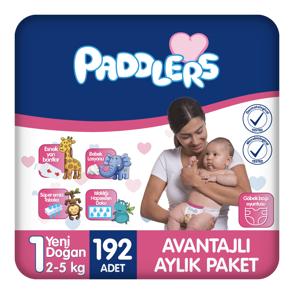 Paddlers Bebek Bezi 1 Numara Yenidoğan 192 Adet (2-5 Kg) Aylık Paket