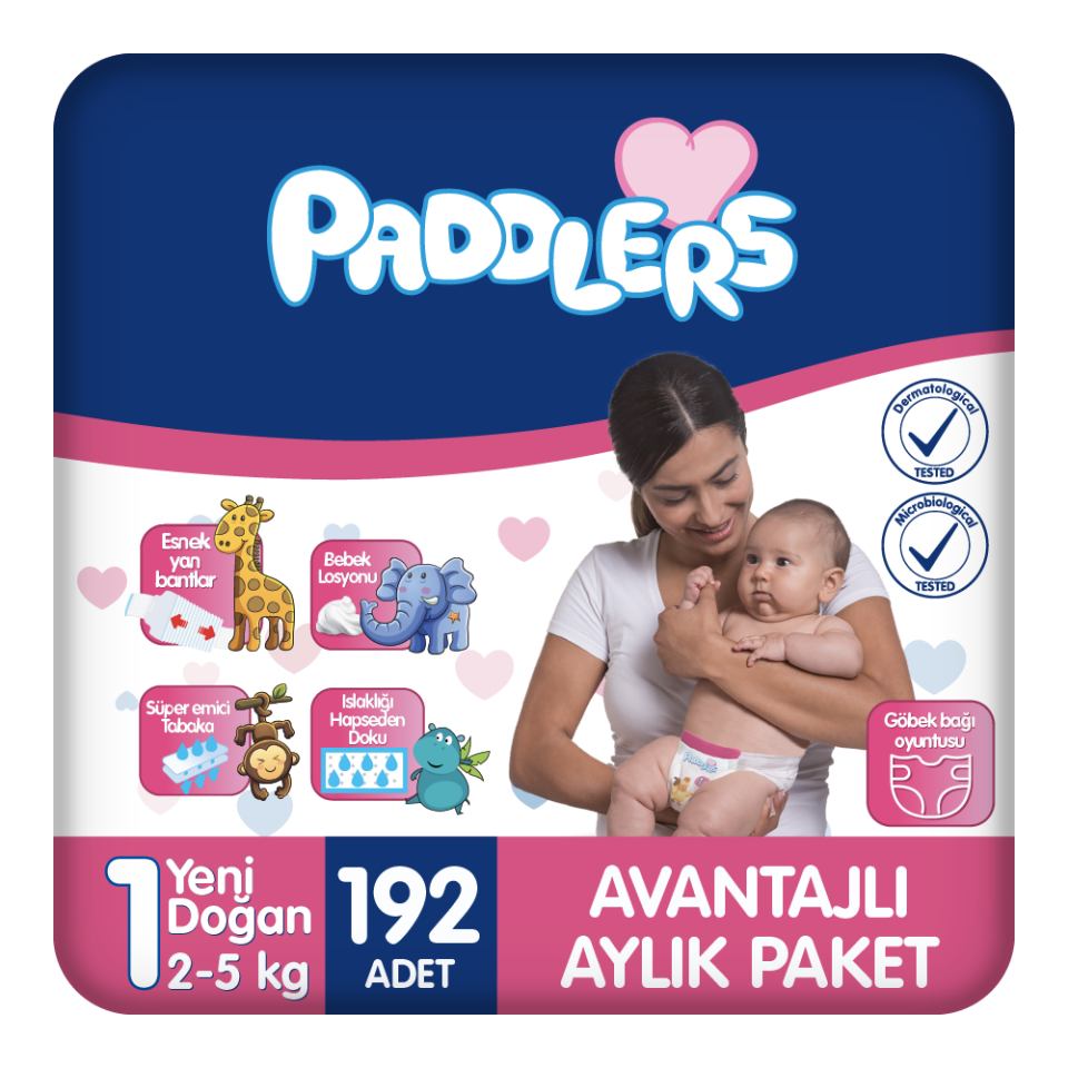 Paddlers Bebek Bezi 1 Numara Yenidoğan 192 Adet (2-5 Kg) Aylık Paket
