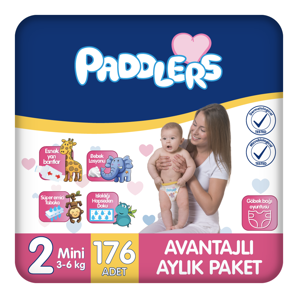 Paddlers Bebek Bezi 2 Numara Mini 176 Adet (3-6 Kg) Aylık Paket