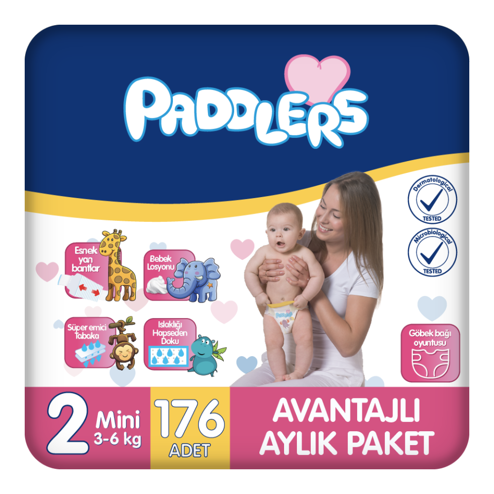 Paddlers Bebek Bezi 2 Numara Mini 176 Adet (3-6 Kg) Aylık Paket