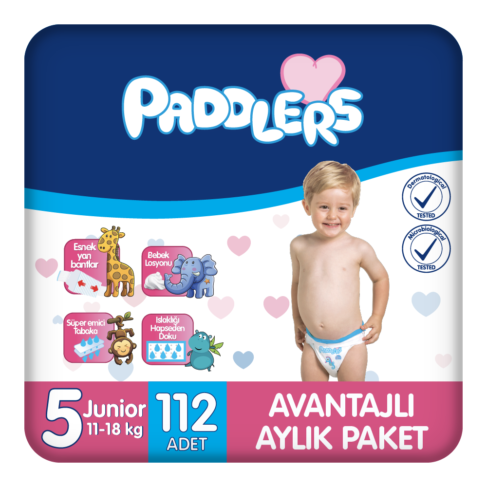 Paddlers Bebek Bezi 5 Numara Junior 112 Adet (11-18 Kg) Aylık Paket