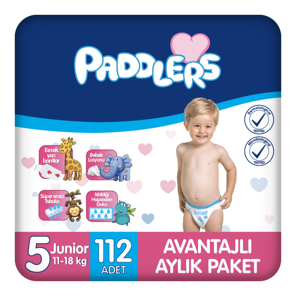 Paddlers Bebek Bezi 5 Numara Junior 112 Adet (11-18 Kg) Aylık Paket