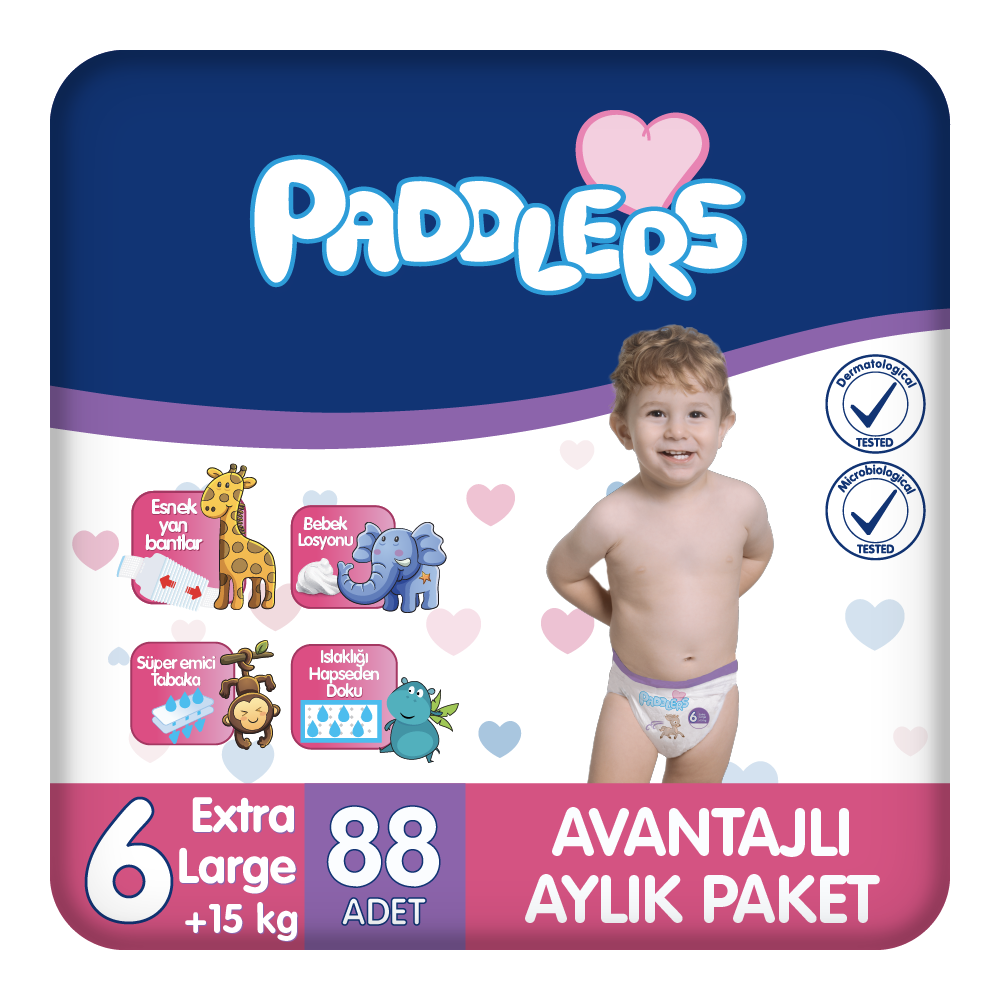 Paddlers Bebek Bezi 6 Numara X-Large 88 Adet (15+ Kg) Aylık Paket