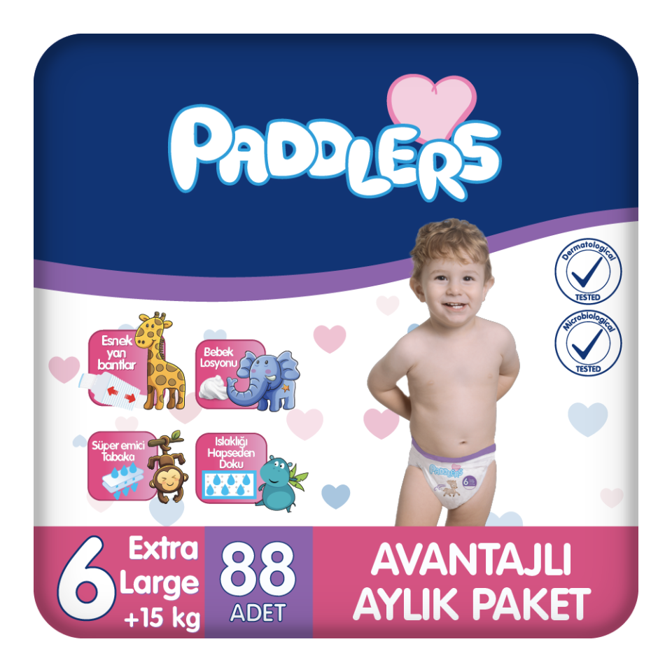 Paddlers Bebek Bezi 6 Numara X-Large 88 Adet (15+ Kg) Aylık Paket