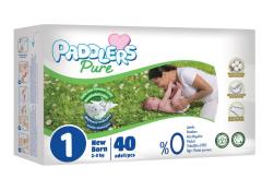 Paddlers Pure Bebek Bezi 1 Numara Yenidoğan 40 Adet (2-5 Kg) Eko Paket