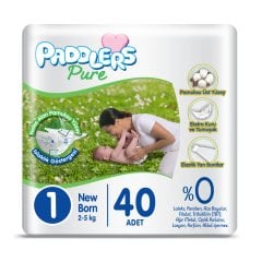 Paddlers Pure Bebek Bezi 1 Numara Yenidoğan 40 Adet (2-5 Kg) Eko Paket