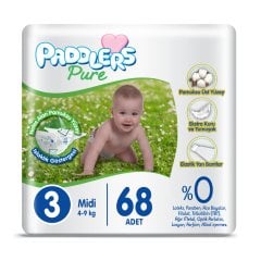 Paddlers Pure Bebek Bezi 3 Numara Midi 68 Adet (4-9 Kg) Jumbo Paket