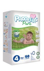 Paddlers Pure Bebek Bezi 4 Numara Maxi 60 Adet (7-14 Kg) Jumbo Paket