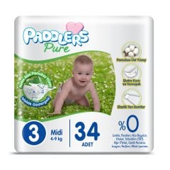 Paddlers Pure Bebek Bezi 3 Numara Midi 34 Adet (4-9 Kg) Eko Paket