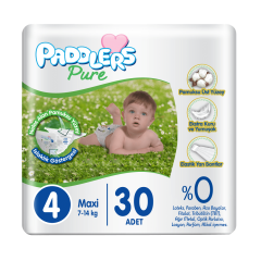 Paddlers Pure Bebek Bezi 4 Numara Maxi 30 Adet (7-14 Kg) Eko Paket