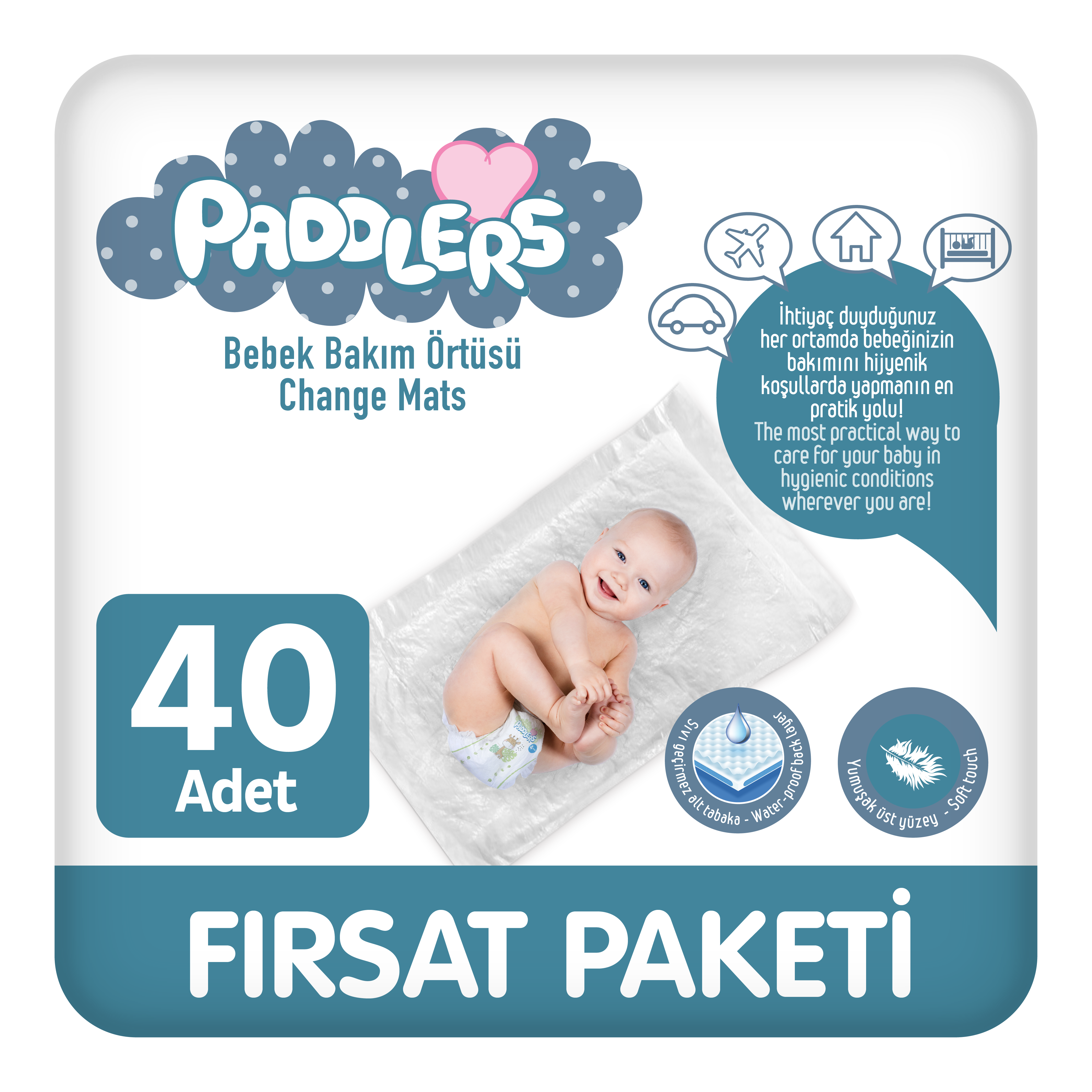 PADDLERS 4X10 ADET BEBEK BAKIM ÖRTÜSÜ (60X60 Boyutunda)