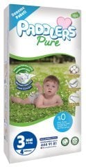 Paddlers Pure Bebek Bezi 3 Numara Midi 4 Adet ( 4-9 kg) Deneme Paketi