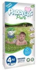 Paddlers Pure Bebek Bezi 4 numara Maxi 4 Adet ( 7-14 kg ) Deneme Paketi