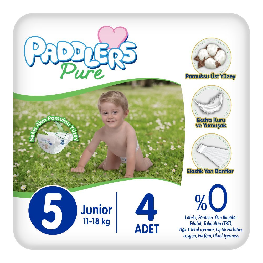 Paddlers Pure Bebek Bezi 5 Numara Junior 4 Adet (11-18 kg ) Deneme Paketi