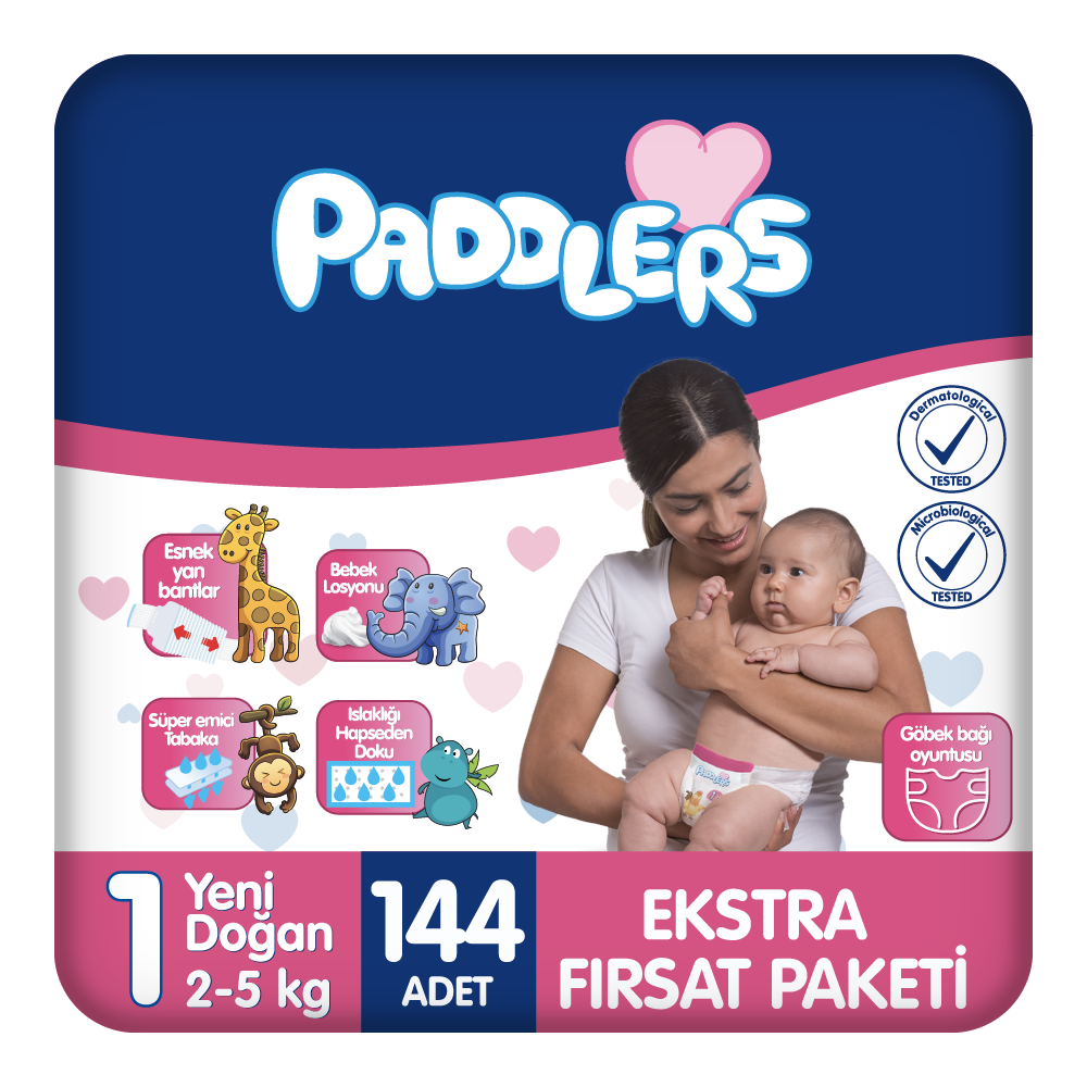 Paddlers Bebek Bezi 1 Numara Yenidoğan 144 Adet (2-5 Kg) Ekstra Fırsat Paketi