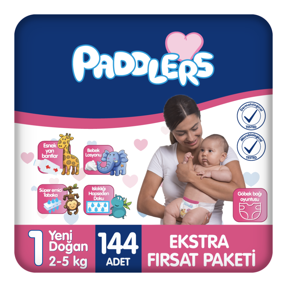 Paddlers Bebek Bezi 1 Numara Yenidoğan 144 Adet (2-5 Kg) Ekstra Fırsat Paketi