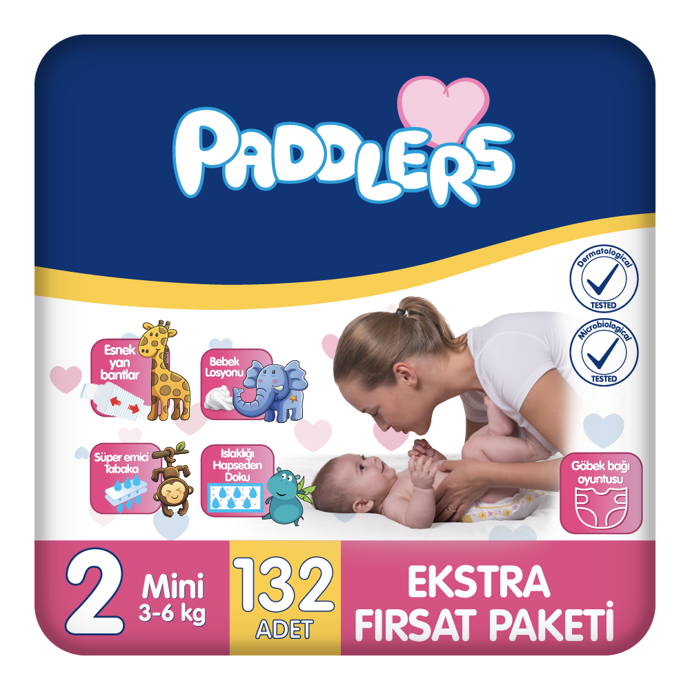 Paddlers Bebek Bezi 2 Numara Mini 132 Adet (3-6 Kg)  Ekstra Fırsat Paketi