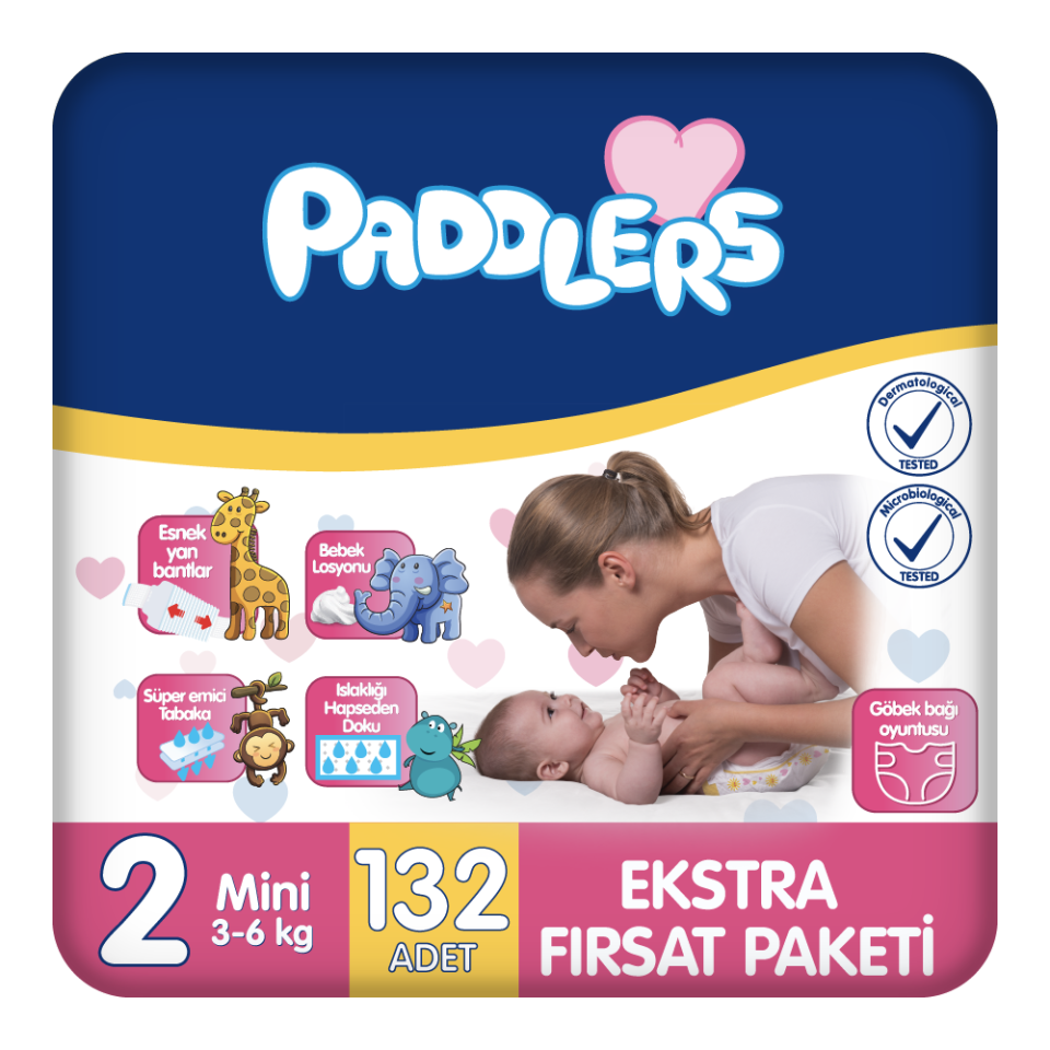 Paddlers Bebek Bezi 2 Numara Mini 132 Adet (3-6 Kg)  Ekstra Fırsat Paketi