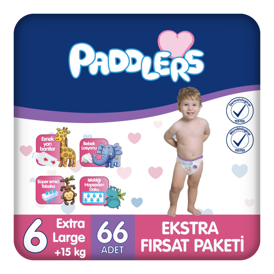 Paddlers Bebek Bezi 6 Numara X-Large 66 Adet (15+Kg) Ekstra Fırsat Paketi