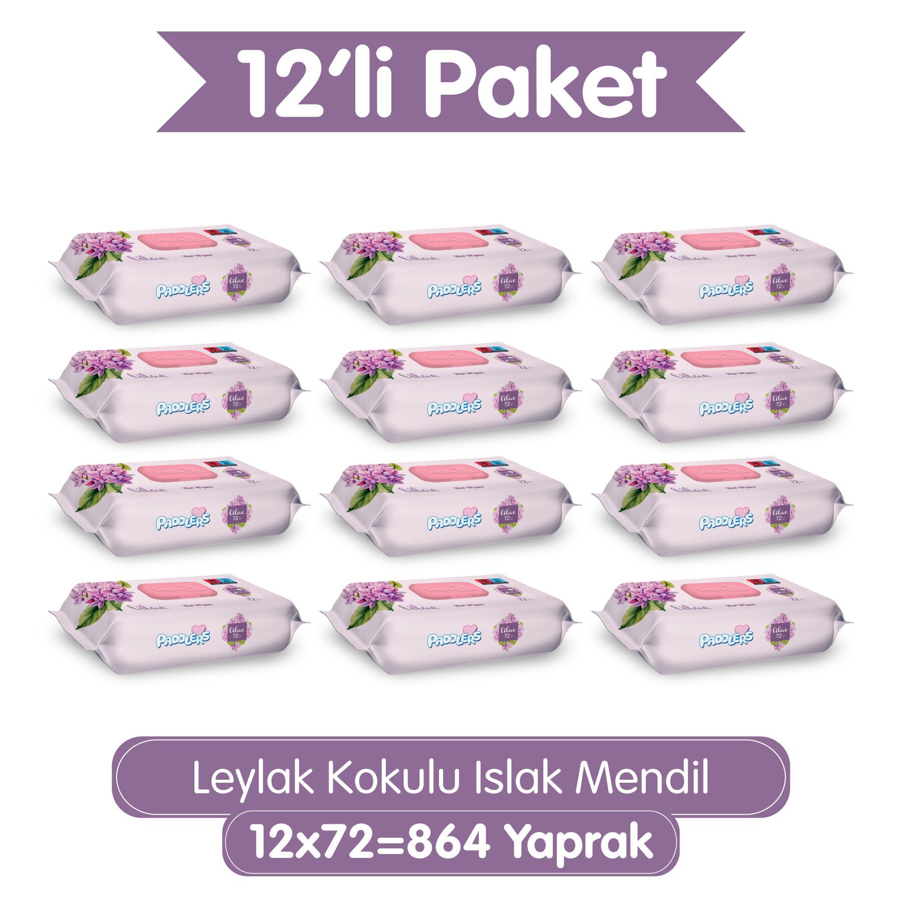 Paddlers Leylak Kokulu Islak Mendil 12x72 li Koli (864 Yaprak)