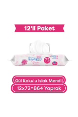 Paddlers Gül Kokulu Islak Mendil 12x72 li Koli (864 Yaprak)