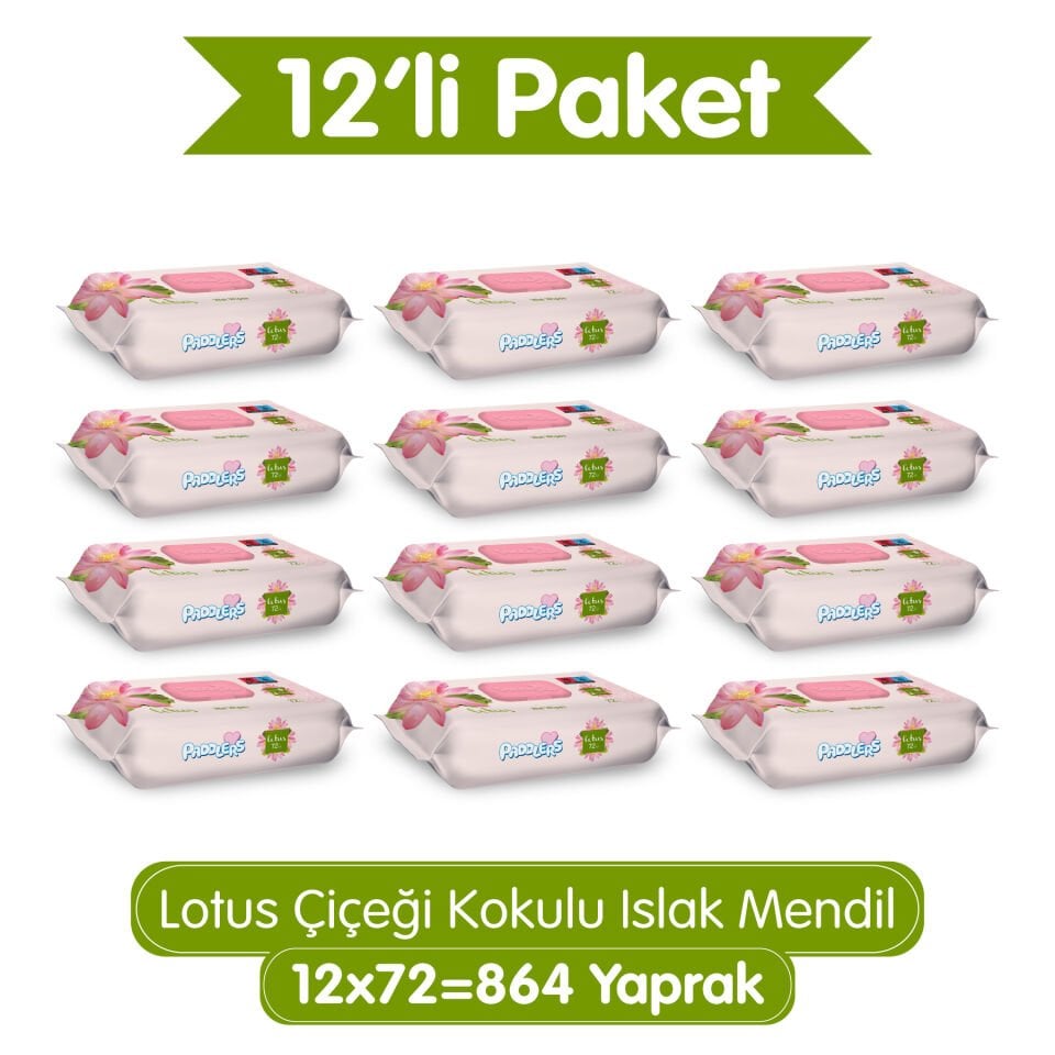 Paddlers Lotus Çiçeği Kokulu Islak Mendil 12x72 li Koli (864 Yaprak)