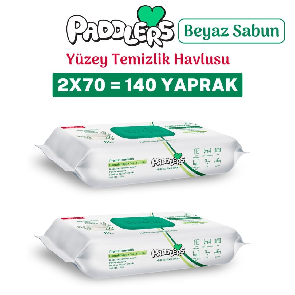 Paddlers Easy Clean Beyaz Sabun Katkılı Yüzey temizlik Havlusu 2x70 (140 Yaprak)